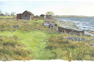 Reproducerad akvarell/giclée - Kusten vid Djupvik